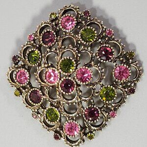 Sarah Coventry Austrian Lites Multicolor Rhinestone Brooch Pin VTG 1973 Jewelry